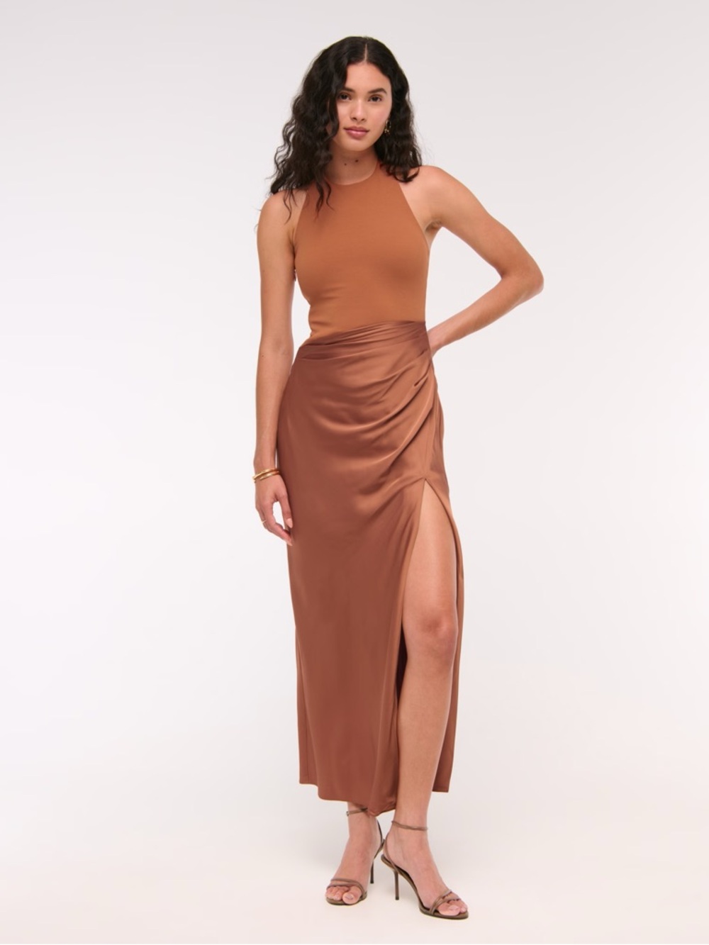 Abercrombie & Fitch Halter Mixed Fabric Maxi Dress